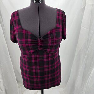76-24 Torrid Black Purple Plaid Babydoll Top Blouse Women’s Size 1 XL(14/16)